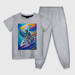 Пижама хлопковая детская Cyber shark - ocean and space - art, цвет: меланж