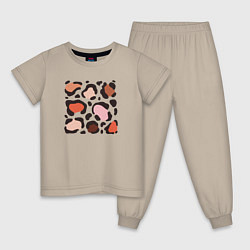 Пижама хлопковая детская Цветные леопардовые пятна, цвет: миндальный