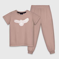 Пижама хлопковая детская Белый филин в полёте, цвет: пыльно-розовый