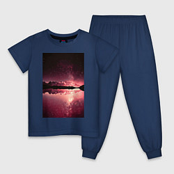 Пижама хлопковая детская Горы на фоне заката, цвет: тёмно-синий