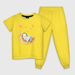 Пижама хлопковая детская Детеныш пингвина спит на Луна, цвет: желтый