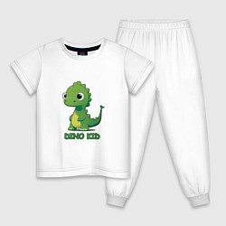 Пижама хлопковая детская Pixel dino kid - динозаврик, цвет: белый