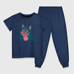 Пижама хлопковая детская Vintage pixel cat, цвет: тёмно-синий