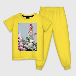 Пижама хлопковая детская Девушка с хамелеоном, цвет: желтый