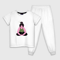 Пижама хлопковая детская Толстушка-йогиня, цвет: белый