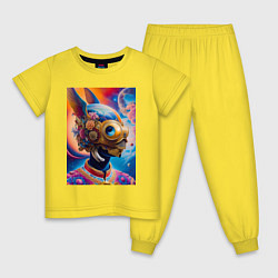 Пижама хлопковая детская Портрет пришельца из далёкого космоса, цвет: желтый