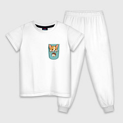 Пижама хлопковая детская Карманный друг - корги, цвет: белый