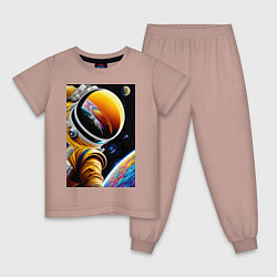 Пижама хлопковая детская Космонавт на орбите, цвет: пыльно-розовый