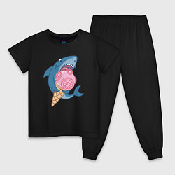 Пижама хлопковая детская Акула с мороженым, цвет: черный