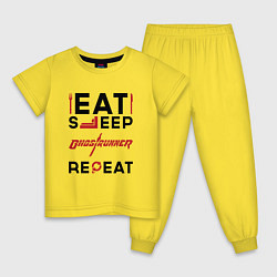 Пижама хлопковая детская Надпись: eat sleep Ghostrunner repeat, цвет: желтый