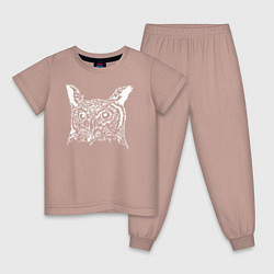 Пижама хлопковая детская Голова белой совы, цвет: пыльно-розовый