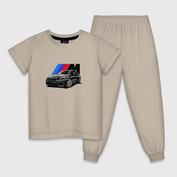 Пижама хлопковая детская BMW на фоне m performance, цвет: миндальный