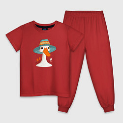 Пижама хлопковая детская Гусь в шляпе, цвет: красный