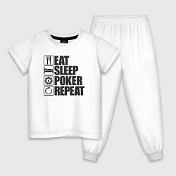 Пижама хлопковая детская Eat, sleep, poker, repeat, цвет: белый