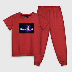 Пижама хлопковая детская Женщина ведьма с голубыми и розовыми молниями, цвет: красный