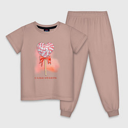 Пижама хлопковая детская Леденец-сердечко, цвет: пыльно-розовый
