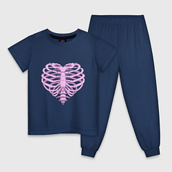 Пижама хлопковая детская Bone heart, цвет: тёмно-синий