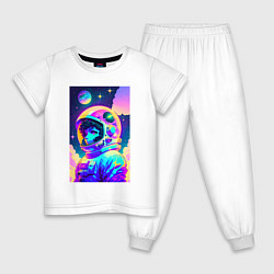 Пижама хлопковая детская Девчонка бравый космонавт - нейросеть, цвет: белый