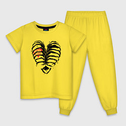 Пижама хлопковая детская Black ribs with a heart inside, цвет: желтый