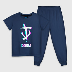 Пижама хлопковая детская Doom в стиле glitch и баги графики, цвет: тёмно-синий