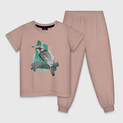 Пижама хлопковая детская Птичка певчая, цвет: пыльно-розовый