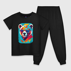 Пижама хлопковая детская Pop-Art Panda, цвет: черный
