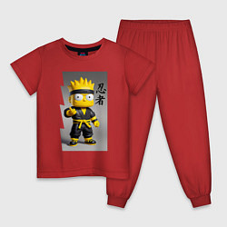 Пижама хлопковая детская Барт Симпсон - крутой ниндзя - иероглифы, цвет: красный
