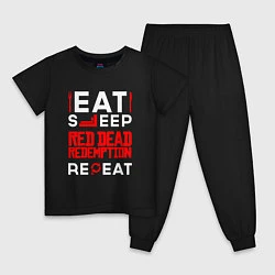 Пижама хлопковая детская Надпись eat sleep Red Dead Redemption repeat, цвет: черный