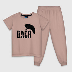 Пижама хлопковая детская Вася и медведь, цвет: пыльно-розовый