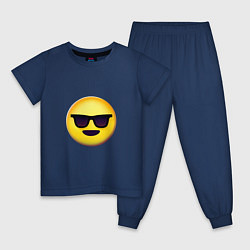 Пижама хлопковая детская Крутой смайлик в очках, цвет: тёмно-синий