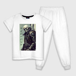 Пижама хлопковая детская Cool skeleton - cyberpunk - hieroglyphs, цвет: белый