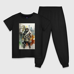 Пижама хлопковая детская Кибер-ниндзя в мегаполисе - нейросеть, цвет: черный