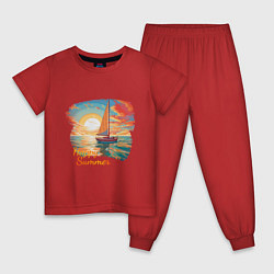 Пижама хлопковая детская Счастливое яркое лето, цвет: красный