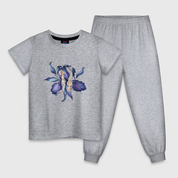 Пижама хлопковая детская Русалки на цветке, цвет: меланж