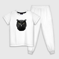 Пижама хлопковая детская Чёрная сова - нейросеть, цвет: белый
