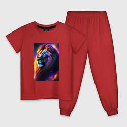Пижама хлопковая детская Лев с радужной гривой и голубыми глазами, цвет: красный