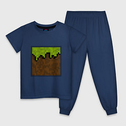 Пижама хлопковая детская Блок земли майнкрафта, цвет: тёмно-синий