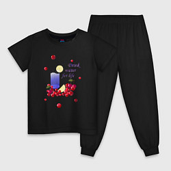 Пижама хлопковая детская Вода с лимоном, цвет: черный