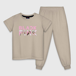 Пижама хлопковая детская Blackpink logo Jisoo Lisa Jennie Rose, цвет: миндальный