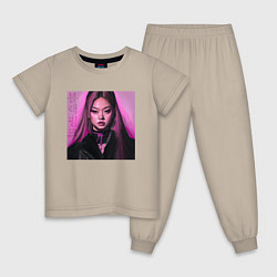 Пижама хлопковая детская Blackpink Jennie аниме рисунок, цвет: миндальный