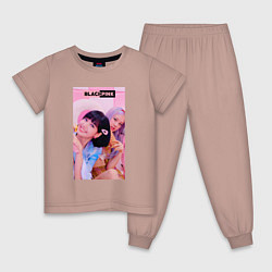 Пижама хлопковая детская Girl Blackpink, цвет: пыльно-розовый