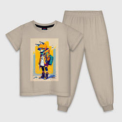 Пижама хлопковая детская Fox cub - urban style - neural network, цвет: миндальный