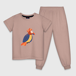 Пижама хлопковая детская Веселый попугай, цвет: пыльно-розовый