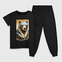 Пижама хлопковая детская Могучий медведь в кожаной куртке, цвет: черный