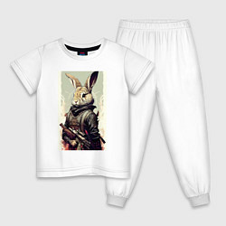 Пижама хлопковая детская Заяц-боец - нейросеть, цвет: белый