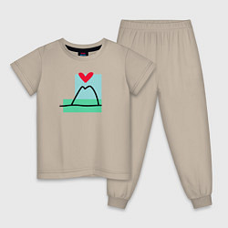 Пижама хлопковая детская Люблю горы и море, цвет: миндальный