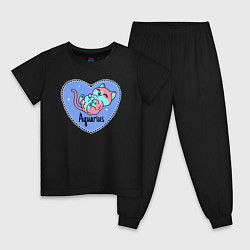 Пижама хлопковая детская Пушистый котик - водолей, цвет: черный