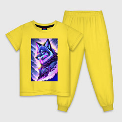 Пижама хлопковая детская Светящийся волк - нейросеть - поп-арт, цвет: желтый