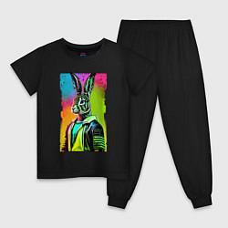 Пижама хлопковая детская Модный зайчара - поп-арт - нейросеть, цвет: черный