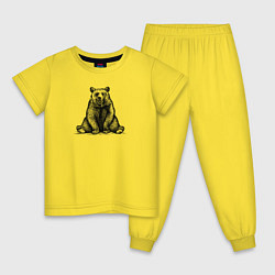 Пижама хлопковая детская Медведь сидит, цвет: желтый